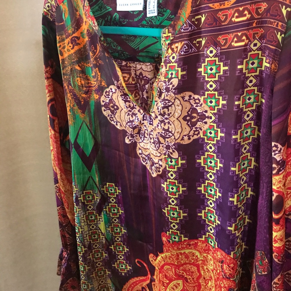 Boho Brightly Colorful Susan Graver Top